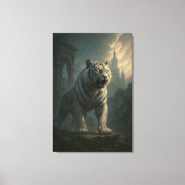 Ice Spirit White Tiger – Mystic Guardian of Calm P Canvas Print (Front)