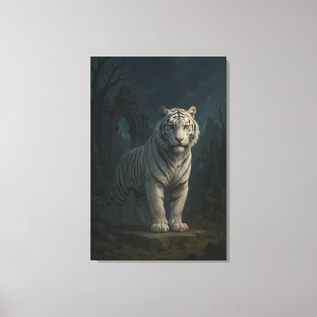 Ice Spirit White Tiger – Mystic Guardian of Calm P Canvas Print (Front)