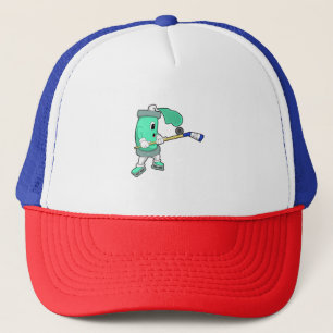 Ice spray at Ice hockey with Ice hockey stick Trucker Hat