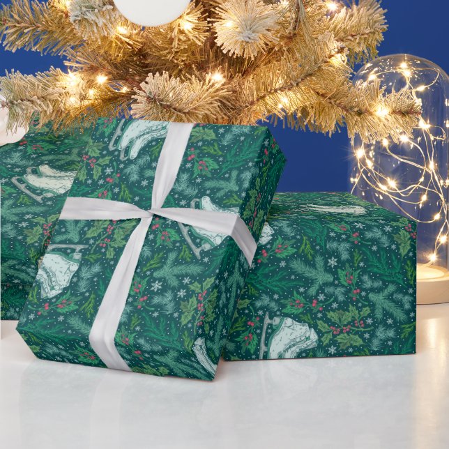 Ice Stakes, Snowflakes & Holly Winter Holiday Wrapping Paper (Holidays)
