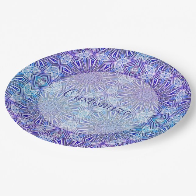 Ice Star Kaleidoscope Pattern Paper Plates (Angled)