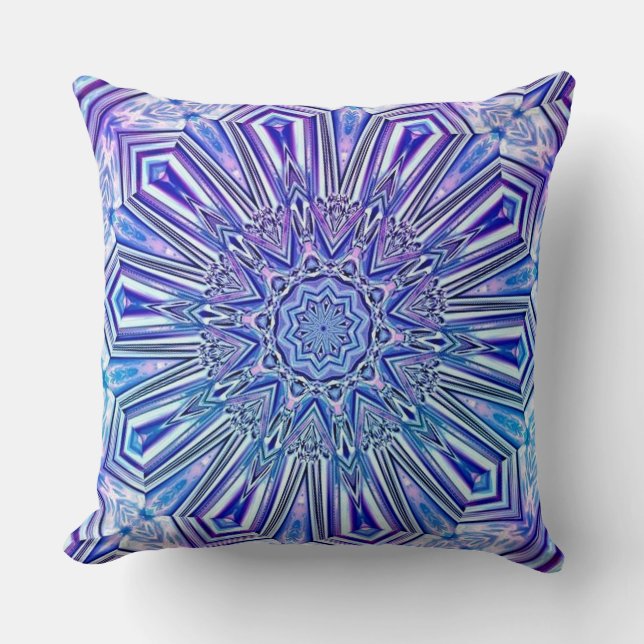 Ice Star Kaleidoscope Pattern Throw Pillow (Front)