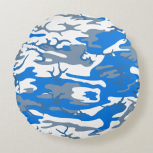 Ice Water Blue Camo Round Cushion