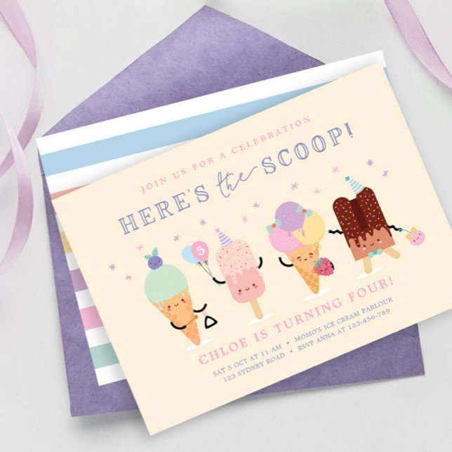 Icecream Birthday Invite Girl, Cute Icecream Cones (Creator Uploaded)