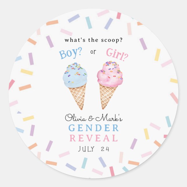 Icecream Gender Reveal Classic Round Sticker (Front)