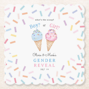Icecream Gender Reveal Paper Coaster