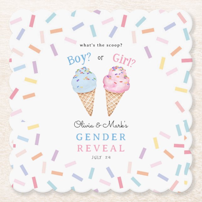 Icecream Gender Reveal Paper Coaster (Front)