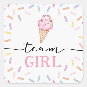 Icecream Gender Reveal Team Girl  Square Sticker