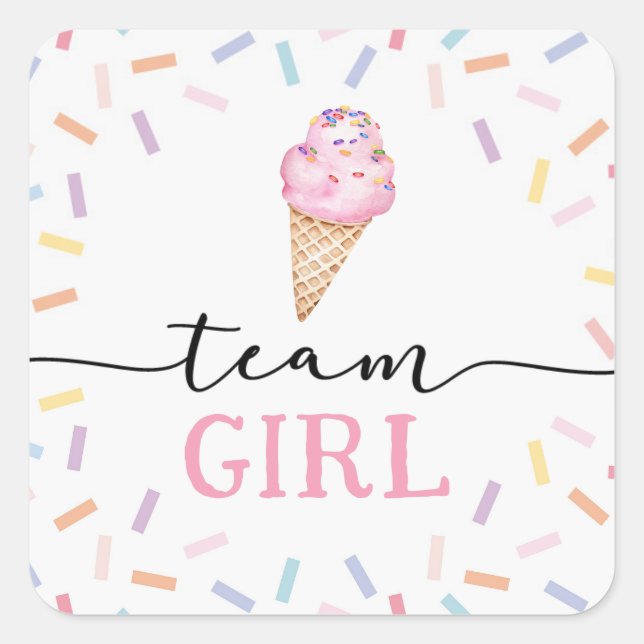 Icecream Gender Reveal Team Girl  Square Sticker (Front)