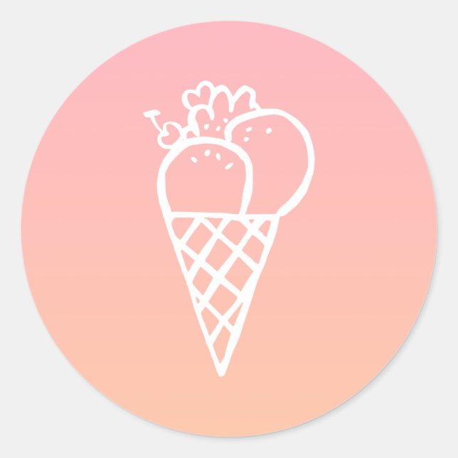 Icecream Kawaii Doodle Pastel Pink Party Favour Classic Round Sticker (Front)