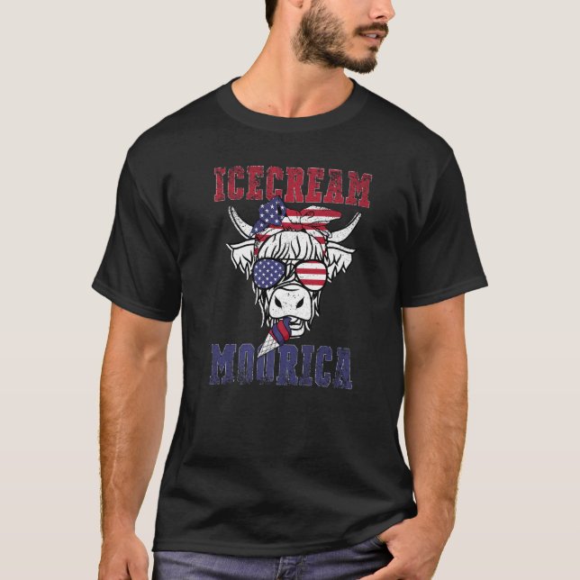 Icecream Moorica Cow 4th Of July Usa Patriotic Cow T-Shirt (Front)