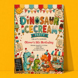 Icecream Party Dinosaur Birthday Invitation