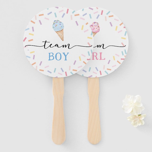 Icecream Team Boy or Girl Gender Reveal Hand Fan (Front and Back)