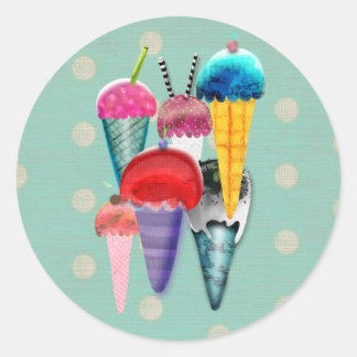Icecream Turquoise Classic Round Sticker