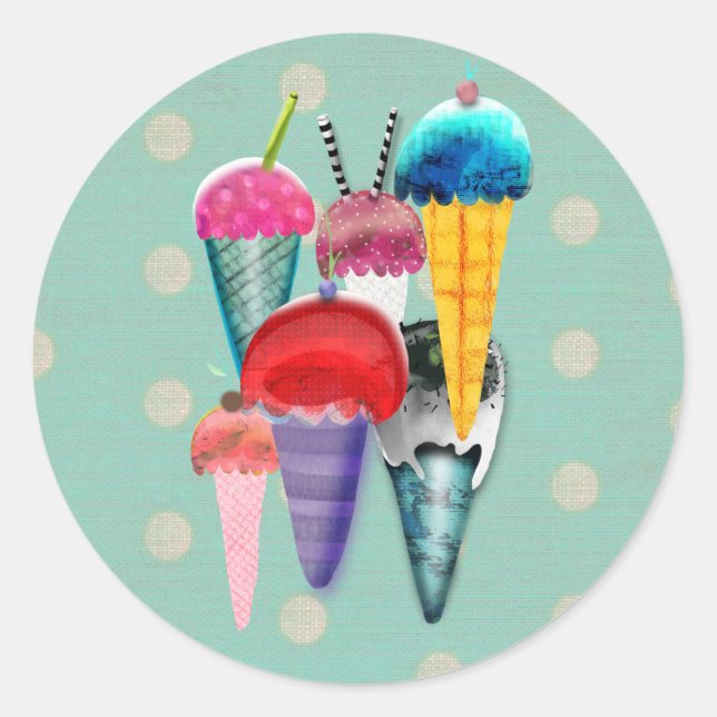 Icecream Turquoise Classic Round Sticker (Front)