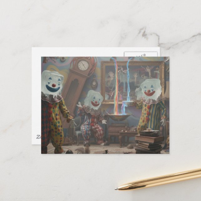 icecube clowns surreal circus postcard (Front/Back In Situ)