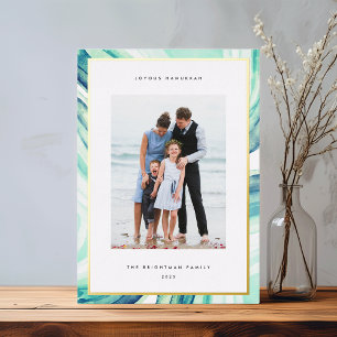 Iced Agate Border   Hanukkah Photo Gold Foil Holiday Card