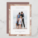 Iced Agate Border | Hanukkah Photo Rose Gold Foil Holiday Card<br><div class="desc">Send Hanukkah greetings to friends and family with our elegant photo cards. Designed to accommodate a single vertical or portrait orientated photo,  card features a watercolor geode agate slice border in neutral earth tones with a rose gold foil border. Personalise with your custom Hanukkah greeting and family name(s).</div>