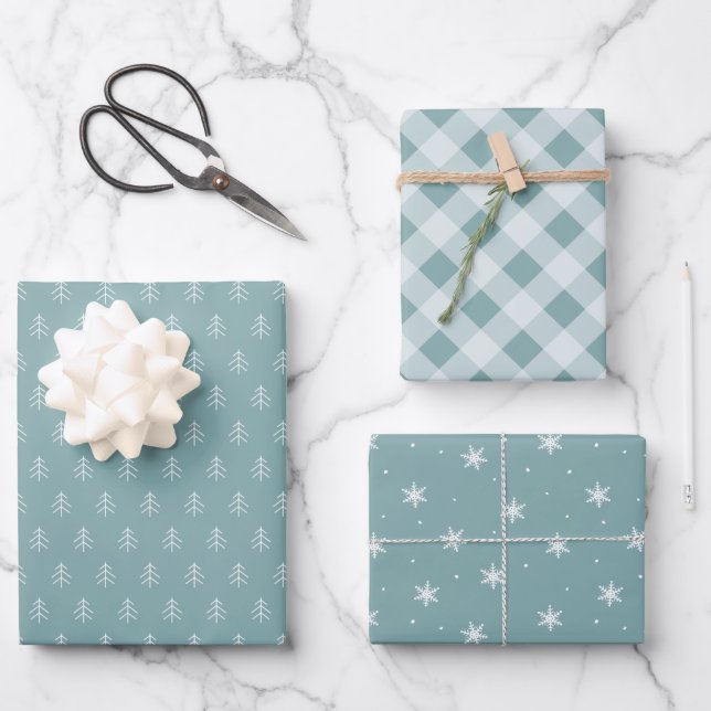 Iced Aqua | Coordinating Holiday Pattern Wrapping Paper Sheet (Front)