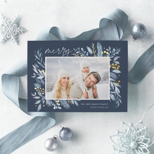 Iced Branches   Elegant Photo Foil Holiday Card