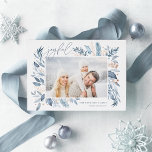 Iced Branches | Elegant Photo Rose Gold Foil Holiday Card<br><div class="desc">This simple and elegant nature-inspired holiday card features your favourite horizontal or landscape-orientated photo adorned at the corners with sprigs of graceful icy blue watercolor foliage with rose gold foil accents. "Joyful" appears at the top left in chic handwritten script lettering, with your names and the year at the bottom...</div>