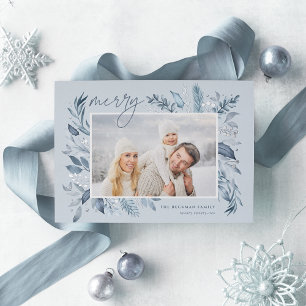 Iced Branches Elegant Photo Silver Foil Holiday Card