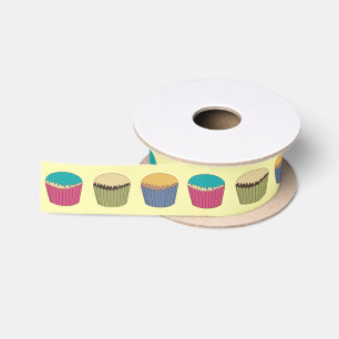 Iced Buns Cupcake Cakes Colourful Pattern Satin Ribbon
