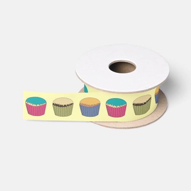 Iced Buns Cupcake  Cakes Colourful Pattern Satin Ribbon (Spool)