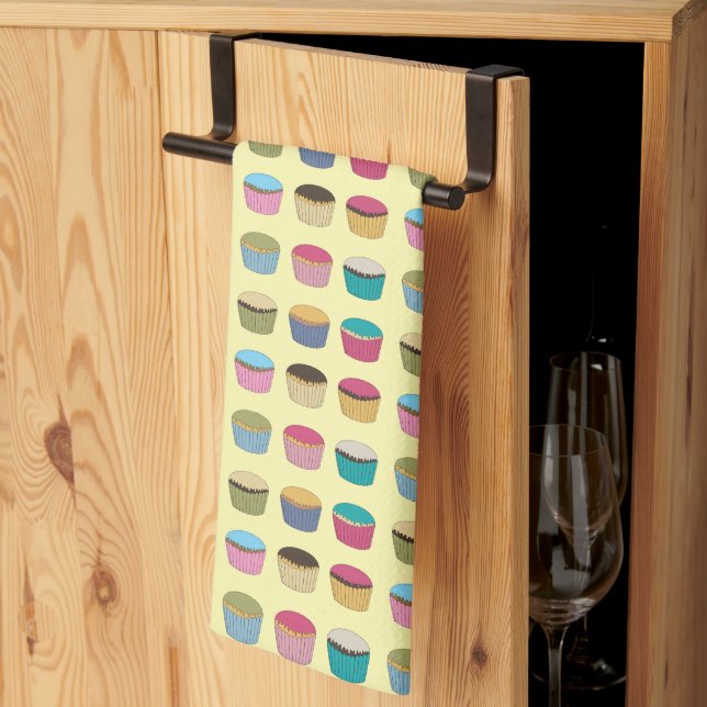 Iced Buns Cupcake  Cakes Colourful Pattern Tea Towel (Thirds Fold)