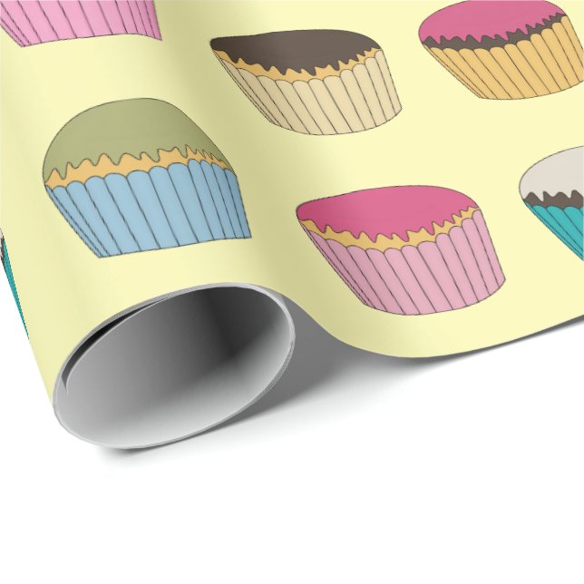 Iced Buns Cupcake  Cakes Colourful Pattern Yellow Wrapping Paper (Roll Corner)