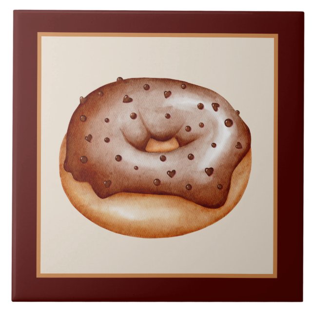  iced chocolate doughnut crafting bakery business tile (Front)