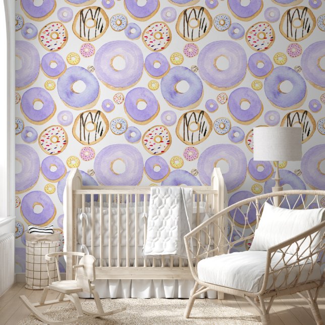 Iced Chocolate Drizzled and  Purple Doughnuts Wallpaper (Kids)