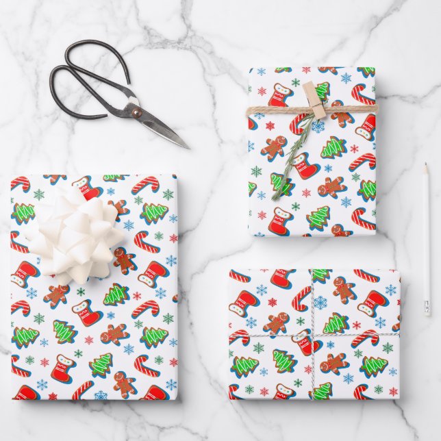 Iced Christmas Cookies Wrapping Paper Sheet (Front)