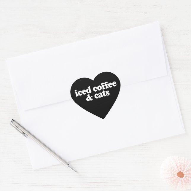 Iced Coffee And Cats  Heart Sticker (Envelope)