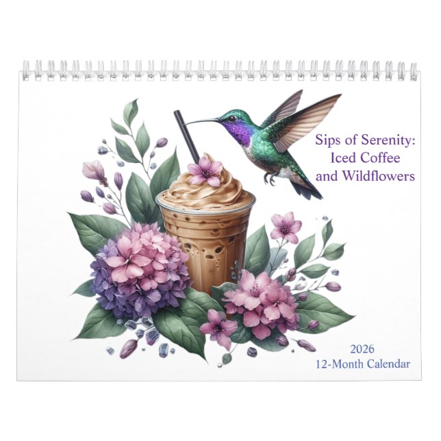 Iced Coffee and Wildflowers Watercolor Art 2026  Calendar (Cover)