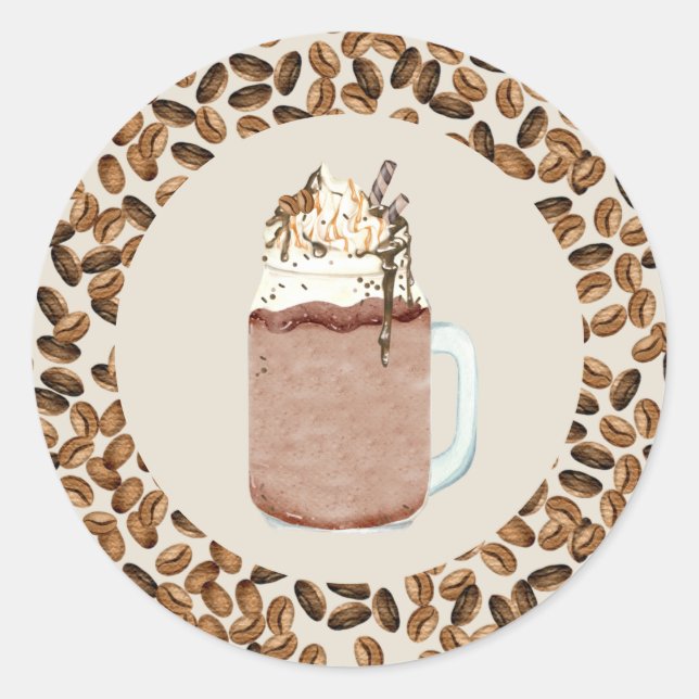 Iced Coffee Cold Brew Coffee Beans Mason Jar Class Classic Round Sticker (Front)