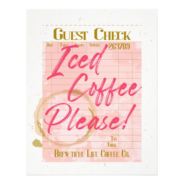 Iced Coffee Guest Check Receipt Coffee Bar Lover Photo Print (Front)