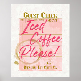 Iced Coffee Guest Check Receipt Coffee Bar Lover Poster