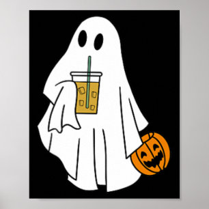 Iced Coffee Halloween Cute Little Ghost Pumpkin Co Poster