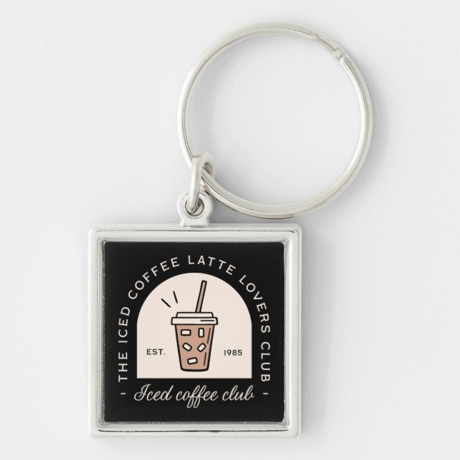 Iced coffee latte lover fancy black key ring (Front)