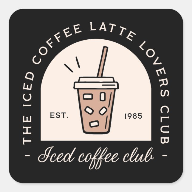 Iced coffee latte lovers club girls squad matching square sticker (Front)