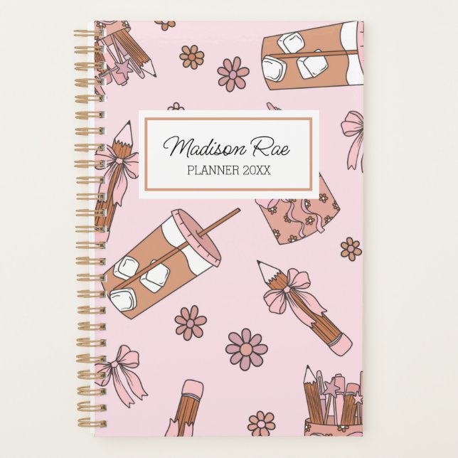 Iced Coffee Planner Lover Coquette Name Monogram (Front)