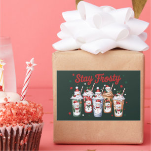 Iced Coffee Stay Frosty Christmas Snowman Xmas Rectangular Sticker