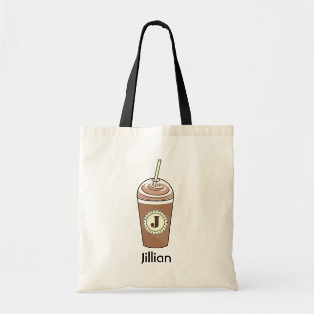 Iced Coffee To Go With Whipped Cream Monogram Tote Bag (Front)