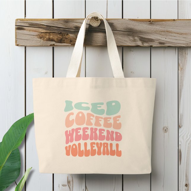 Iced Coffee Weekend Volleyball Retro Large Tote Bag (Creator Uploaded)