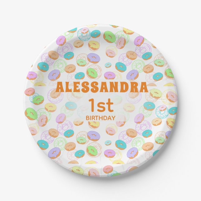 Iced Doughnuts birthday paper plates (Front)