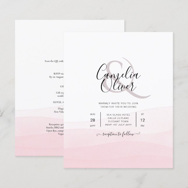Iced Pink Ombre Wedding Invite (Front/Back)