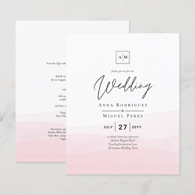 Iced Pink Ombre Wedding Invite (Front/Back)