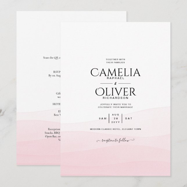 Iced Pink Ombre Wedding Invite (Front/Back)
