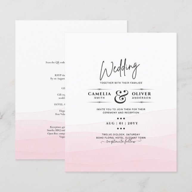 Iced Pink Ombre Wedding Invite (Front/Back)